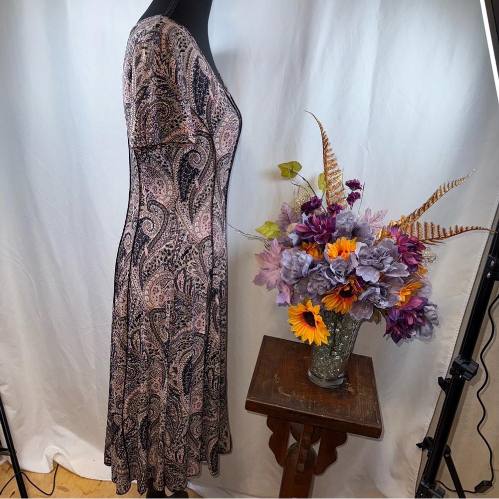 Sami & Jo Paisley Fit Flare Midi Dress Small Short Sleeve Boho Chic - Picture 4 of 7